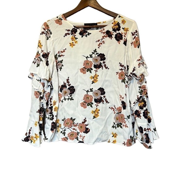 Sanctuary Floral Ruffle Sleeve Blouse Womens Long Sleeve Top - Picture 1 of 5